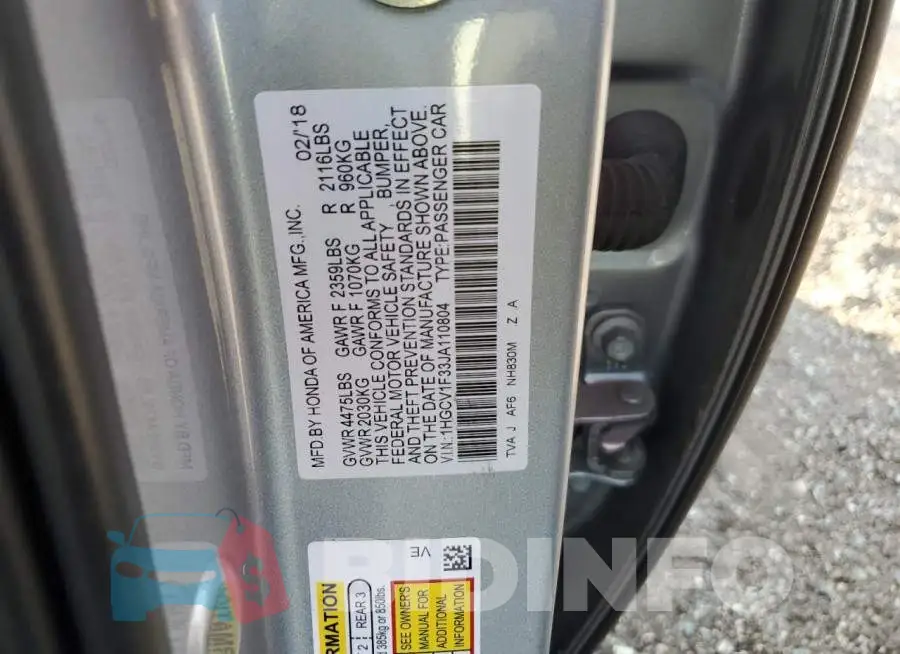 1HGCV1F33JA110804 Photo# 12