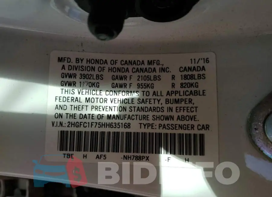 2HGFC1F75HH635168 Photo# 12