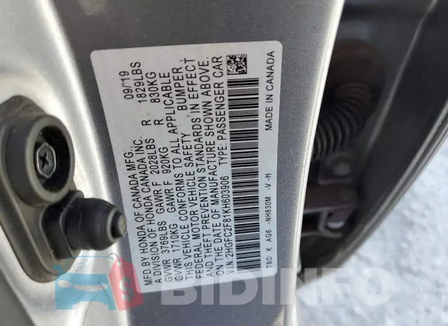 2HGFC2F81KH603906 Photo# 12
