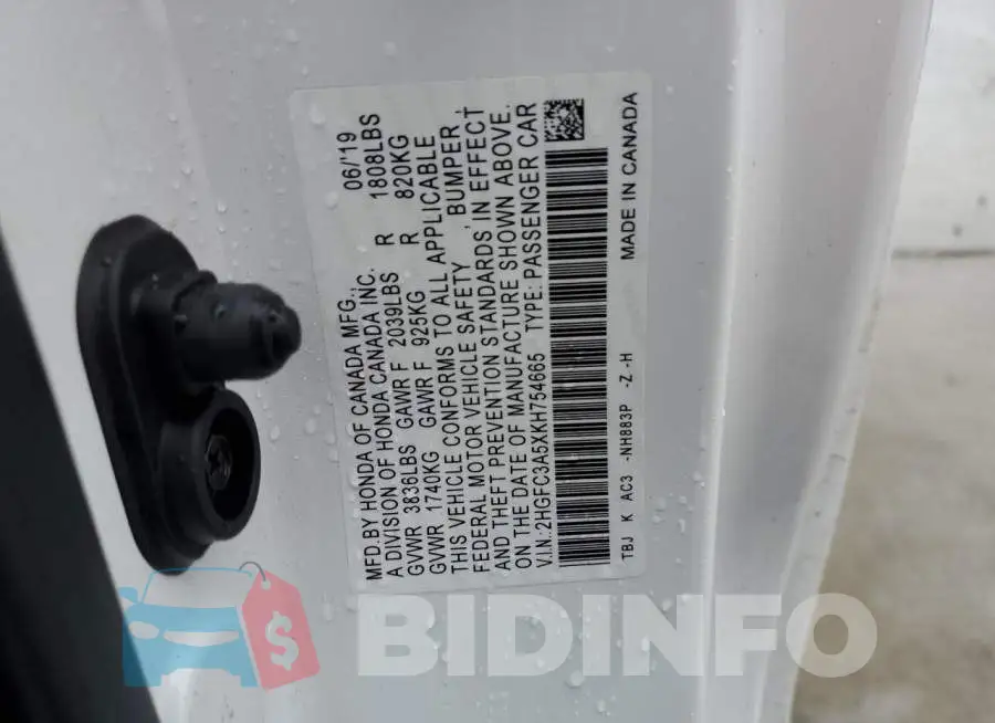 2HGFC3A5XKH754665 Photo# 12