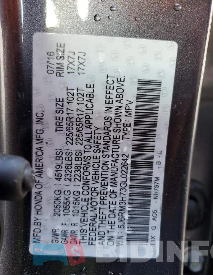 5J6RM3H73GL022642 Photo# 13