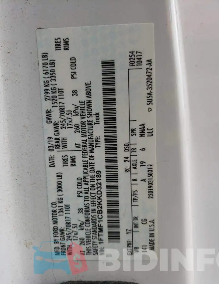 1FTMF1CB2KKD32189 Photo# 12