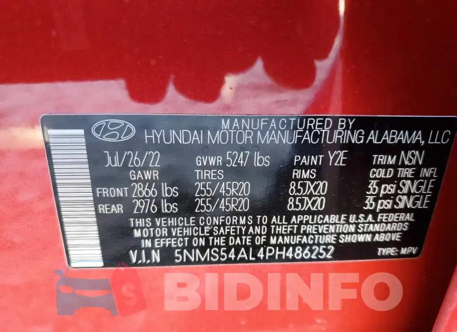 5NMS54AL4PH486252 Photo# 14