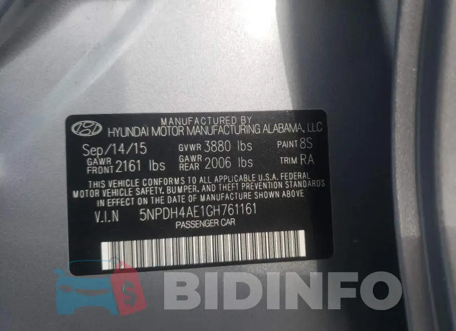 5NPDH4AE1GH761161 Photo# 12