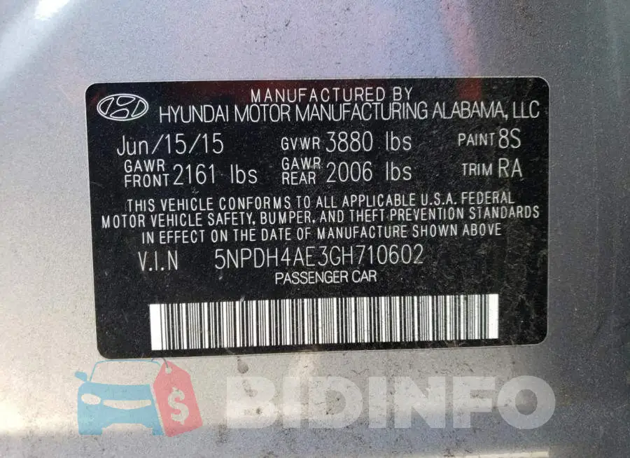 5NPDH4AE3GH710602 Photo# 12