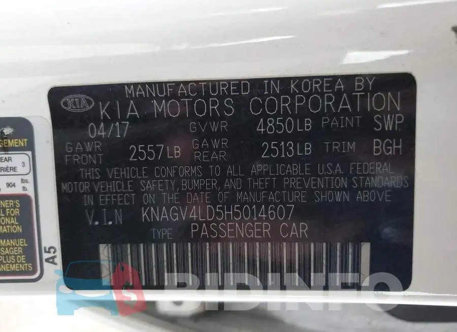 KNAGV4LD5H5014607 Photo# 13