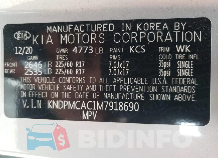 KNDPMCAC1M7918690 Photo# 14