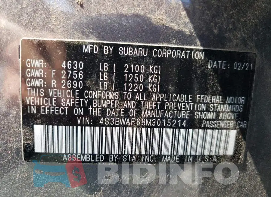 4S3BWAF68M3015214 Photo# 10