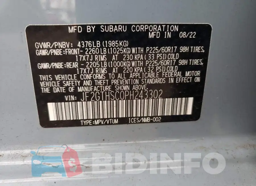 JF2GTHSC0PH243302 Photo# 13