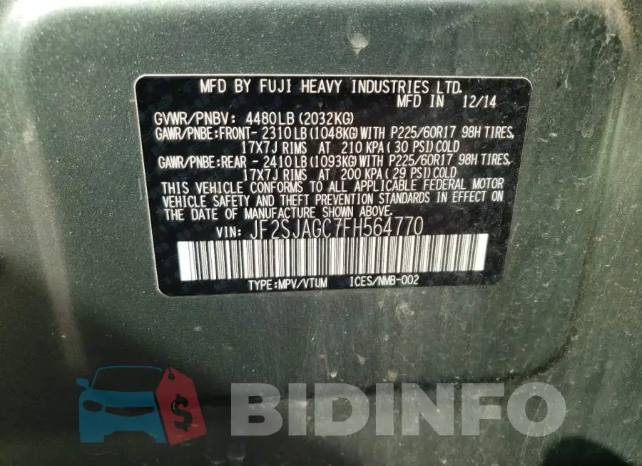 JF2SJAGC7FH564770 Photo# 12