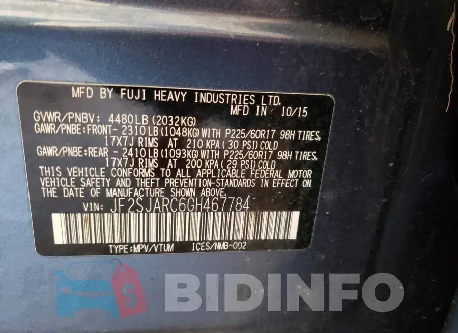 JF2SJARC6GH467784 Photo# 13