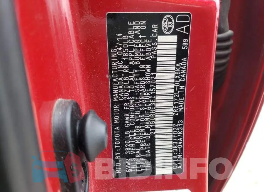 2T1BURHE3EC157021 Photo# 12