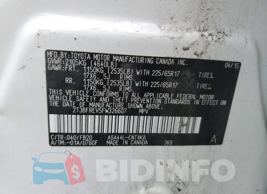 2T3BFREV5FW326607 Photo# 10