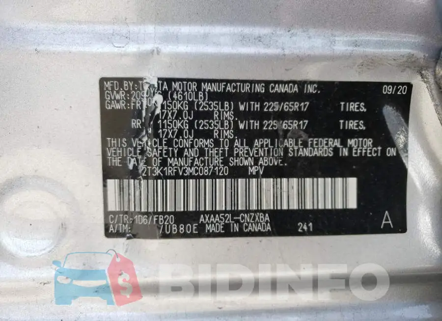 2T3K1RFV3MC087120 Photo# 12