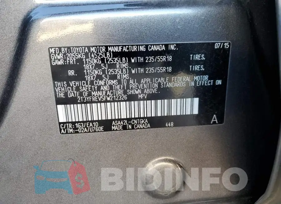 2T3YFREV5FW212326 Photo# 12