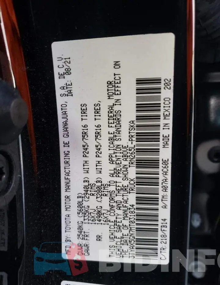3TYAX5GN7MT031834 Photo# 13