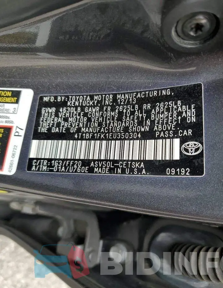 4T1BF1FK1EU350304 Photo# 12