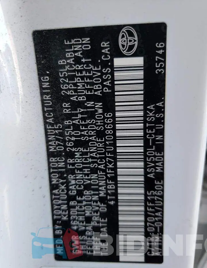 4T1BF1FK7FU108666 Photo# 13