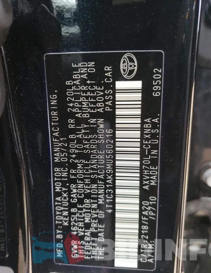 4T1C31AK9MU560216 Photo# 10