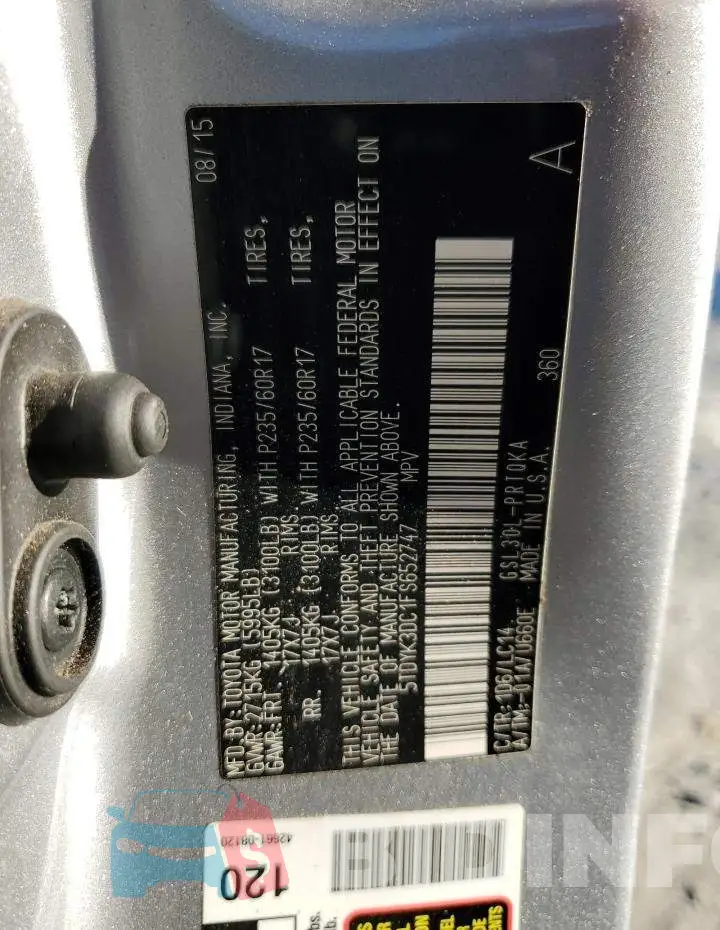 5TDYK3DC1FS652747 Photo# 14