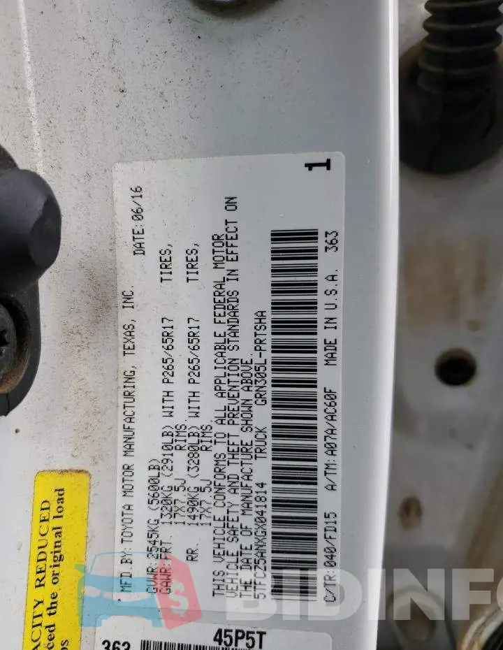 5TFCZ5ANXGX041814 Photo# 12