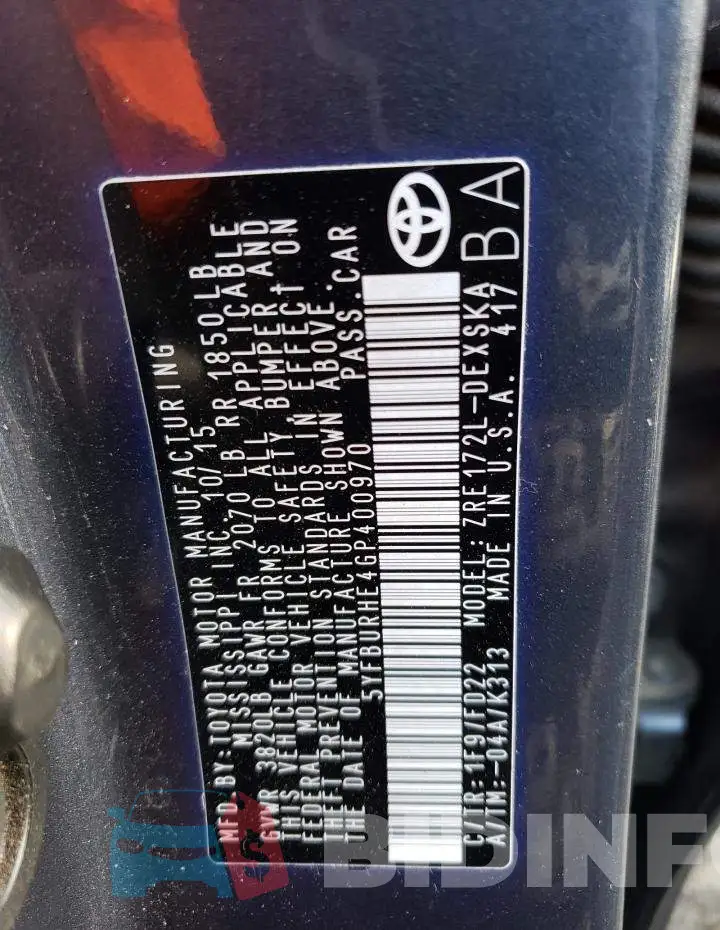 5YFBURHE4GP400970 Photo# 13