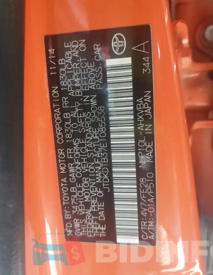 JTDKDTB37E1085538 Photo# 12