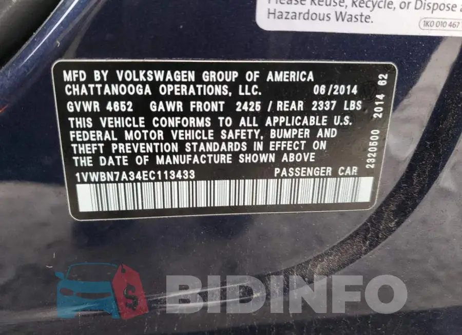 1VWBN7A34EC113433 Photo# 12