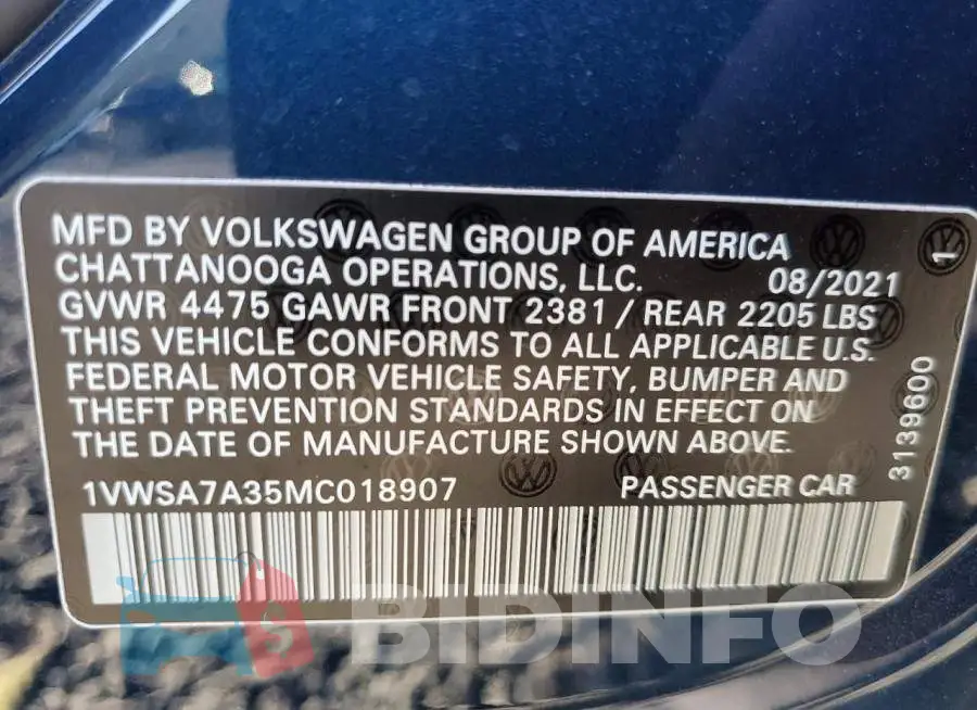 1VWSA7A35MC018907 Photo# 12