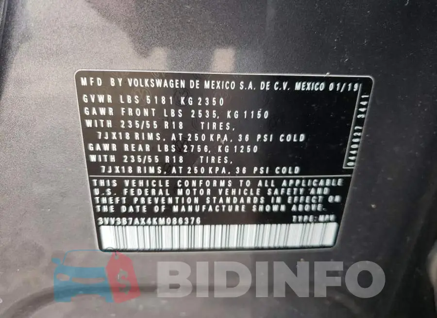 3VV3B7AX4KM086376 Photo# 13