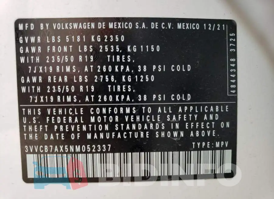 3VVCB7AX5NM052337 Photo# 14