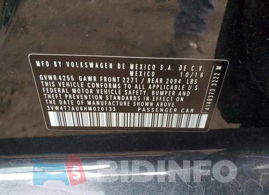 3VW4T7AU6HM020133 Photo# 12