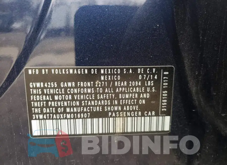 3VW4T7AUXFM016907 Photo# 12