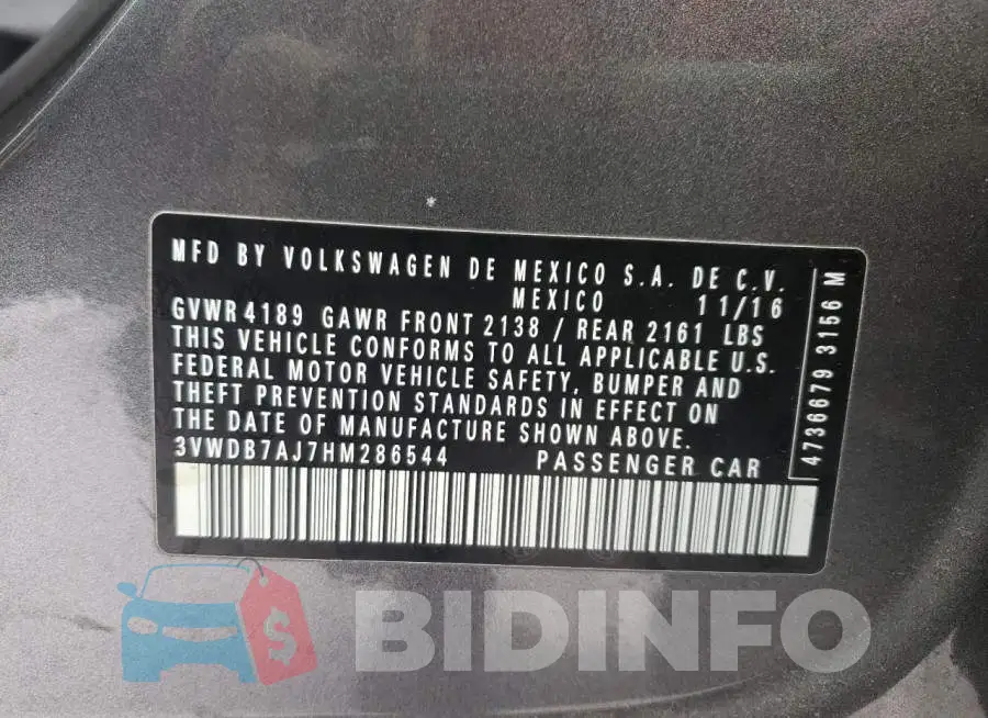 3VWDB7AJ7HM286544 Photo# 12