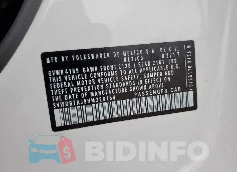 3VWDB7AJ9HM326154 Photo# 12