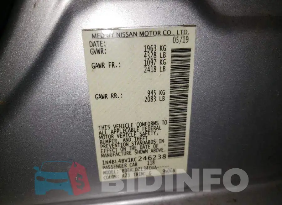 1N4BL4BV1KC246238 Photo# 13