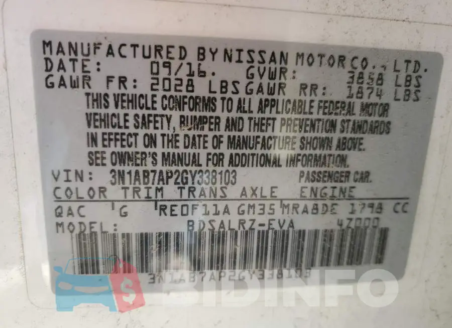3N1AB7AP2GY338103 Photo# 12