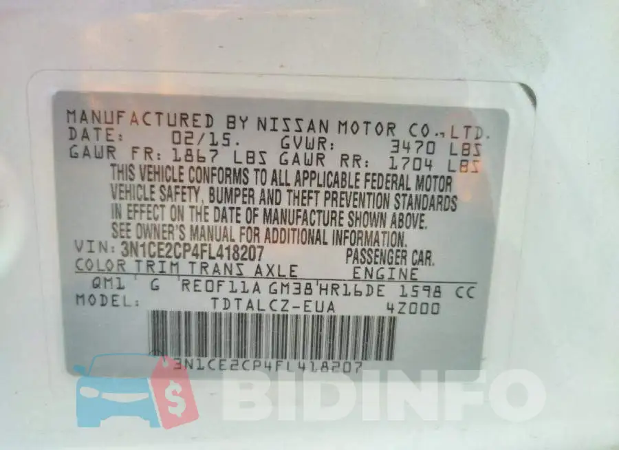 3N1CE2CP4FL418207 Photo# 10