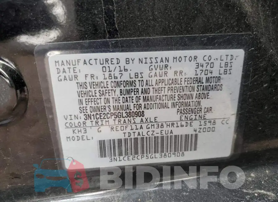 3N1CE2CP5GL380908 Photo# 12