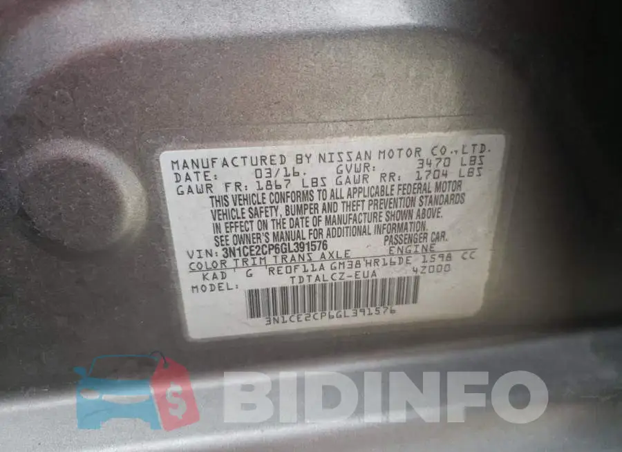 3N1CE2CP6GL391576 Photo# 13