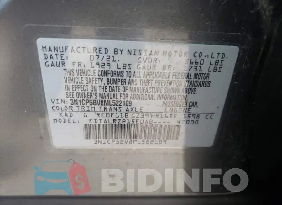 3N1CP5BV8ML522109 Photo# 13