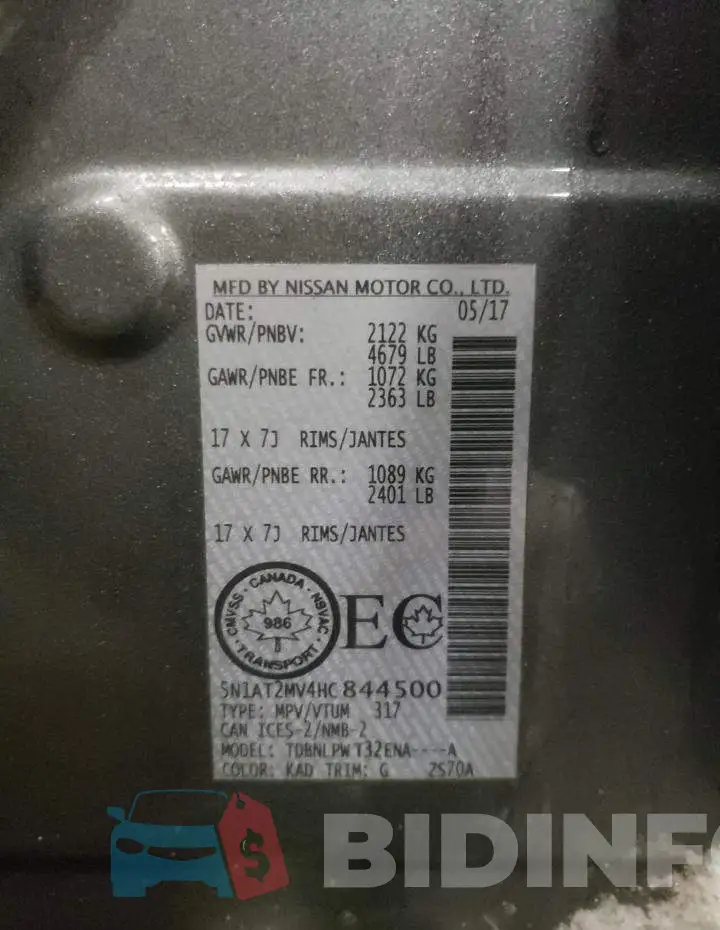 5N1AT2MV4HC844500 Photo# 14