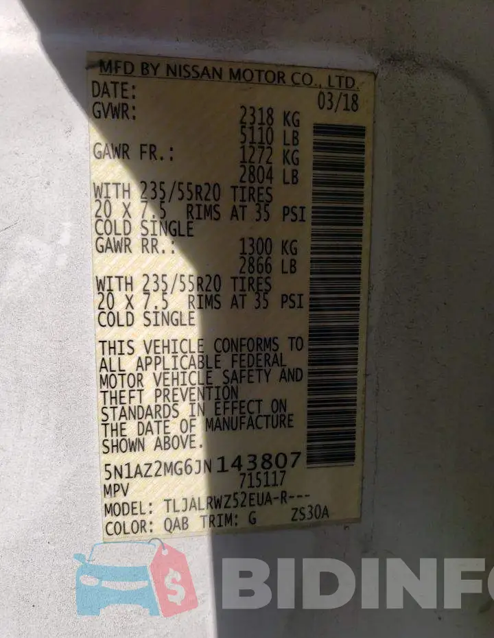 5N1AZ2MG6JN143807 Photo# 12