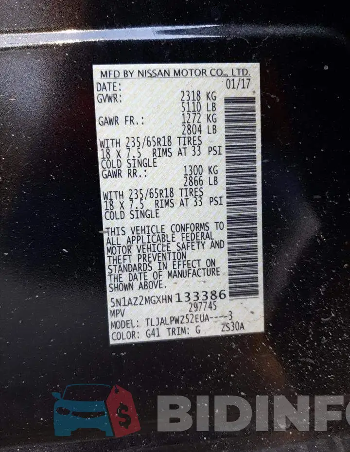 5N1AZ2MGXHN133386 Photo# 12