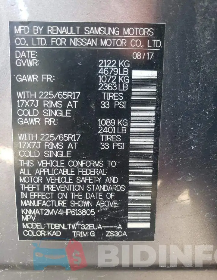 KNMAT2MV4HP613805 Photo# 14