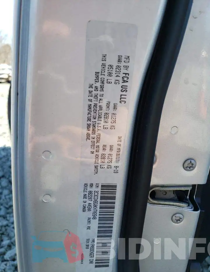 2C3CDXBG0KH702648 Photo# 12