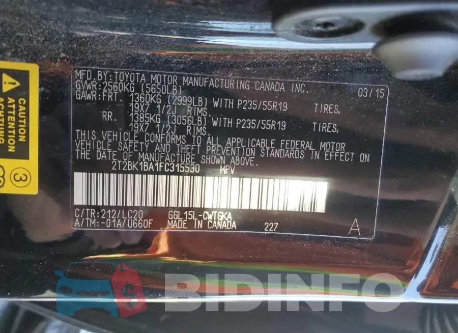 2T2BK1BA1FC315530 Photo# 13