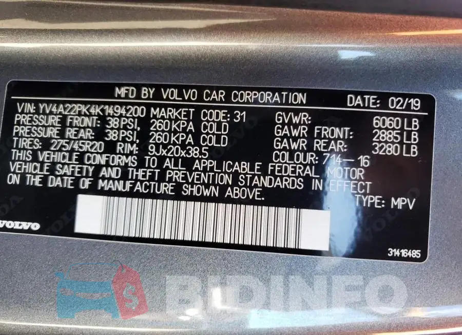 YV4A22PK4K1494200 Photo# 14