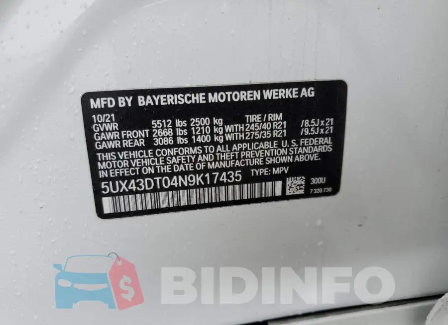5UX43DT04N9K17435 Photo# 13