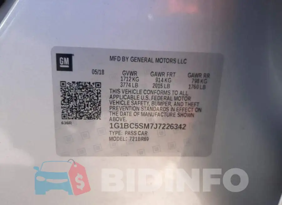 1G1BC5SM7J7226342 Photo# 12